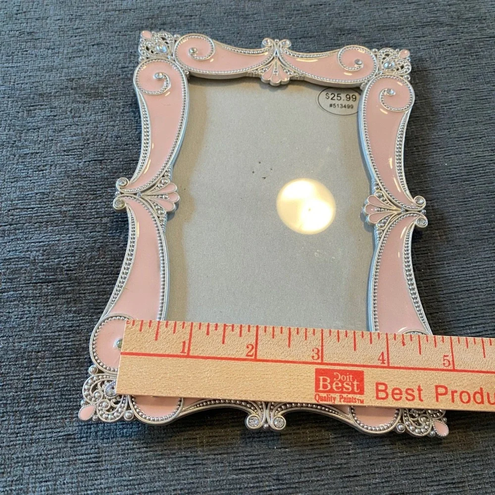 4 x 6 Picture Frame Pink Excellent Rhinestone Enamel Victorian Pearls Princess